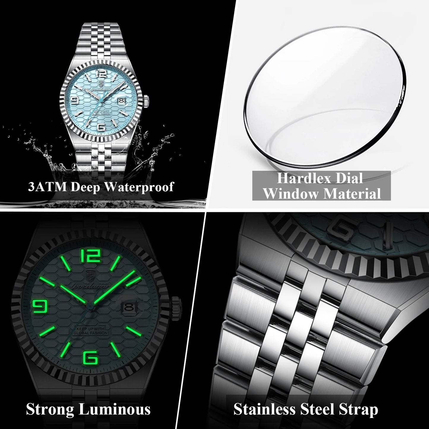 POEDAGAR Men Clock Waterproof Luminous Date