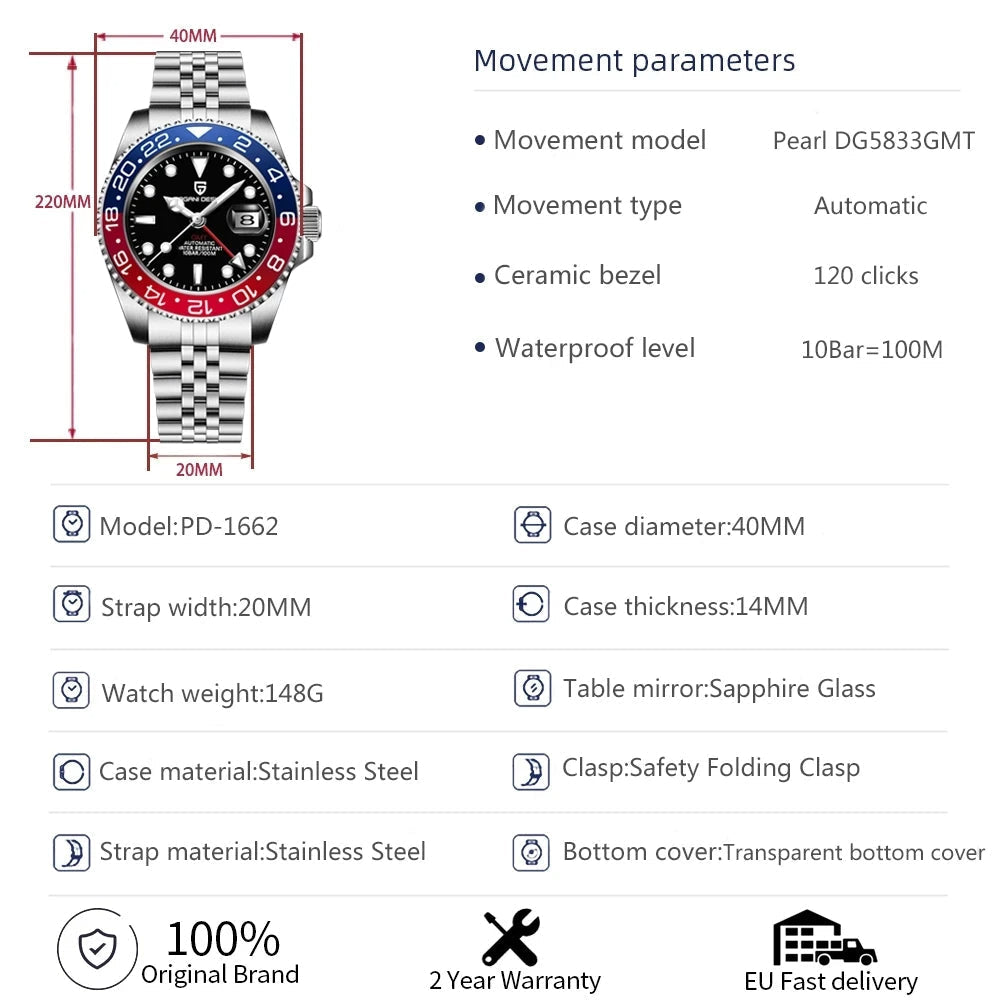 PAGANI DESIGN V3 Version GMT Watches Men's Luxury Sapphire Automatic Mechanical Watch 40MM