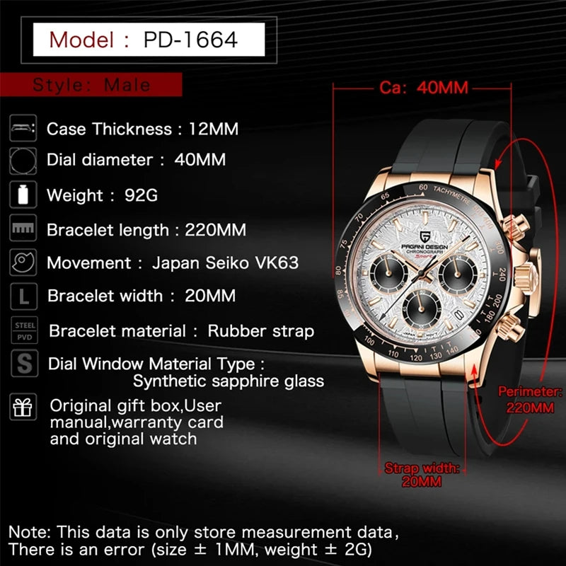 PAGANI DESIGN 40mm New V2 Quartz Watches Sapphire Retro Chronograph